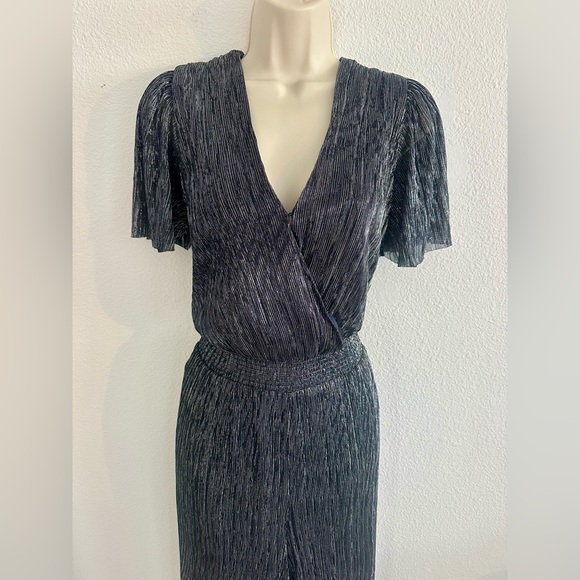 Banana Republic Wide Leg Jumpsuit NWT Navy Silver Shimmer Cocktail Party Sz M - Picture 5 of 13